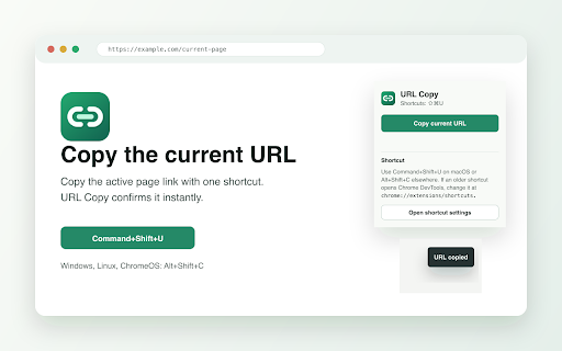 URL Copy :: Copy the current tab URL with a keyboard shortcut and show a quick confirmation.