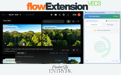Google Flow Video Automation :: Automate video generation on Google Flow with batch prompt processing on any domain.