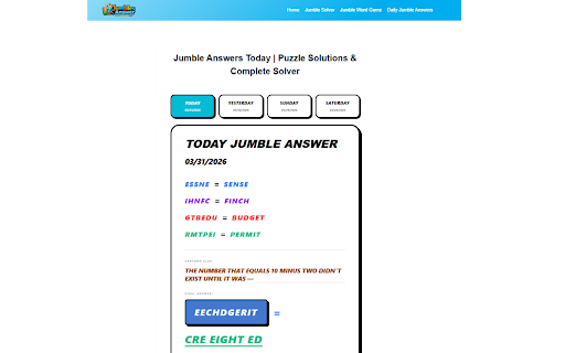 Jumble Solver :: Instantly unscramble letters to find valid words. Includes daily Jumble answers.