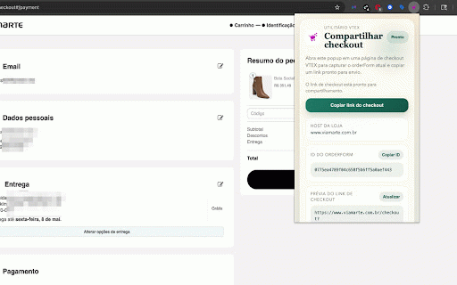 share-checkout :: Captures the VTEX orderFormId from checkout pages and copies a ready-to-share checkout link.