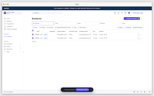 Stripe Invoice Downloader :: Download actual invoice PDFs (not receipts) from the Stripe dashboard.