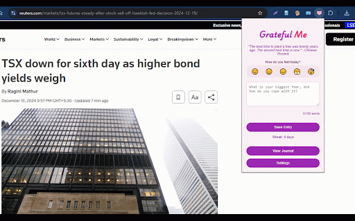Grateful Me :: A simple gratitude journal extension with daily reminders