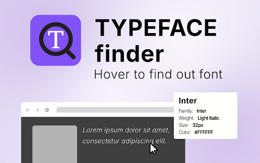 Typeface finder :: Hover with typeface finder to look up fonts on any website. Find out typefaces fast including font and typeface details.