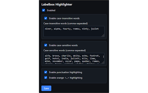 LBX Highlighter :: Highlights configured words/symbols in Labelbox (with iframe support)