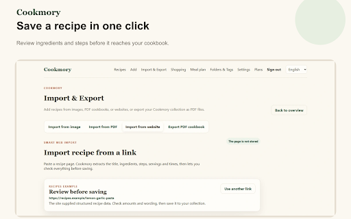 Cookmory: Save Recipes from Websites :: Save recipe pages to Cookmory in one click. Review, edit, and organize recipes in your personal cookbook.