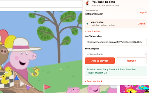 YouTube to Yoto :: Save YouTube videos as MP3 audio on a Yoto Make Your Own playlist using a local helper.