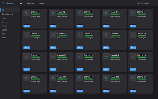 TV Viewer - Free IPTV Streaming :: Stream 21,000+ free live TV and radio channels. Built-in HLS player, favorites, search, and filters.