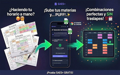 SAES+ (Generador de Horarios) :: Genera combinaciones de horarios sin conflictos desde el SAES IPN. Selecciona materias y encuentra tu horario ideal.