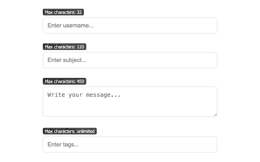 Max Input Length Viewer :: Shows the max character length of input and textarea fields on web pages.