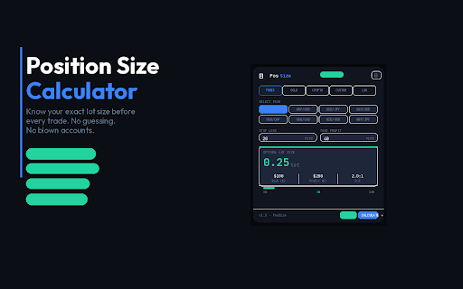 PosSize — Position Size Calculator :: Calculate optimal lot size based on balance, risk %, and stop loss. Supports Forex, Gold, Silver, and major crypto pairs.