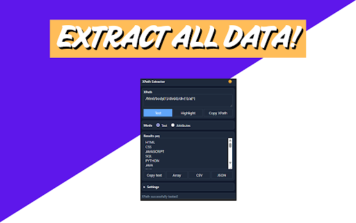 XPath Extractor :: Extract text and attributes from web elements using XPath. Test, highlight, and export data effortlessly.