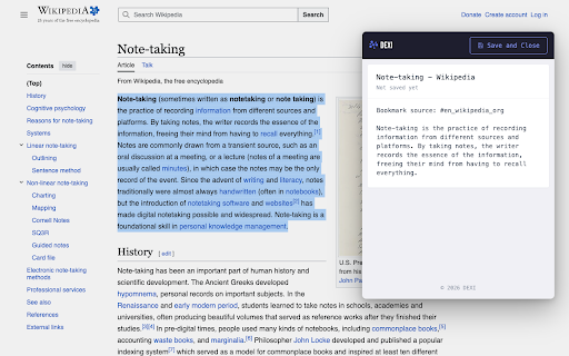 Save to Dexi :: Save the current page (and selection) to Dexi as a note.