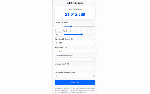 401(k) Retirement Calculator :: Calculate your estimated 401(k) retirement balance with this clean, easy-to-use tool.
