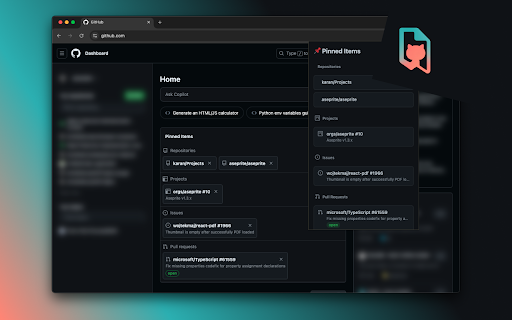 GithubPin :: Pin GitHub repositories, issues, PRs, and projects for quick access.
