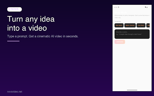 NOVA AI Video Generator :: Generate AI videos from any website. Powered by Kling, Veo 3.1 and more.