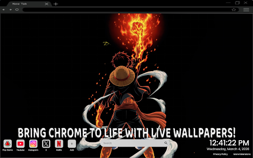 Monkey D Luffy Fire Fist Dark Anime Live Wallpaper :: One of the most powerful anime live wallpapers for Chrome – featuring Monkey D. Luffy with a fiery dark aura.