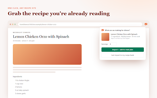 What Are We Making For Dinner :: Import the recipe you're looking at into your recipe bank, and drop it onto your meal plan.