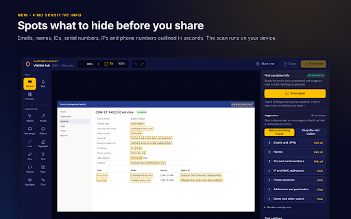 ScreenshotIT: Private Screenshot Editor :: Capture, annotate and hide sensitive info in screenshots. Finds emails, names and IDs for you. Nothing leaves your device.