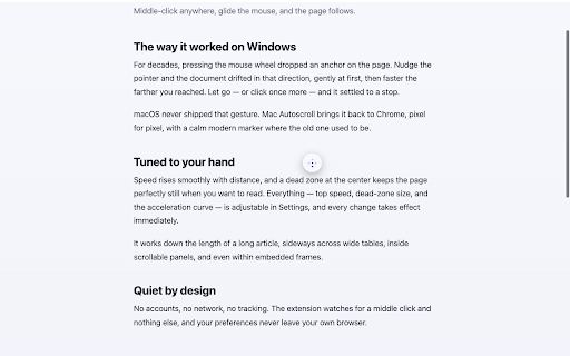 Mac Autoscroll :: Windows-style middle-click autoscroll for macOS Chrome.