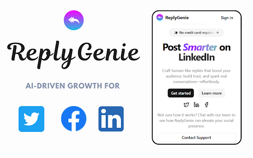 ReplyGenie:AI Reply & Post Assistant :: ReplyGenie helps you write smarter on Twitter, Facebook & LinkedIn.