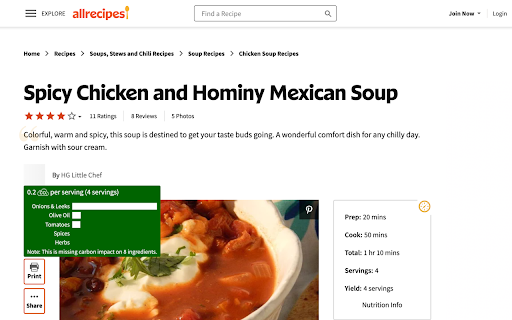 EcoNudge :: View carbon footprint of food inline