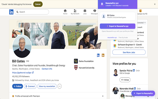 ResumeFor.xyz — LinkedIn Resume Builder :: Export your LinkedIn profile to ResumeFor.xyz and generate an ATS-perfect resume in seconds. Free, no account required.