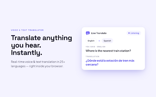 Live Translate — Real-Time Translator :: Translate your voice in real time across 25+ languages, right in your browser. Private, instant, and completely free.