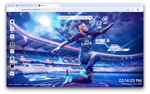 Neymar Live Wallpaper :: Upgrade your Chrome with Neymar Live Wallpaper—an animated new tab featuring the football legend in action, full of energy and style