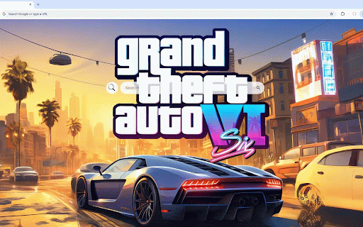GTA 6 City Live Wallpaper :: Luxury sports car cruising through vibrant Vice City at sunset with iconic GTA VI logo.