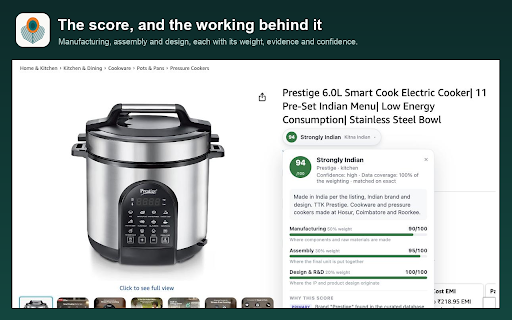 Kitna Indian :: How Indian is this product? Scores Amazon.in, Flipkart, Blinkit and Zepto listings on manufacturing, assembly and design.