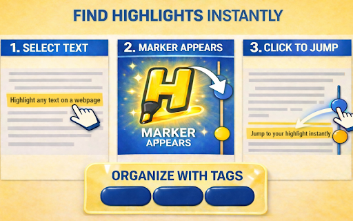 Highlight Text – Hop Highlighter for Long Pages :: Save highlights on webpage, organize them with tags, and jump back instantly using visual scroll markers.