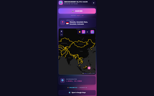 GeoGuesser Elite Cheat :: Учебный помощник для тренировок: показывает координаты текущего раунда на мини-карте для разбора локаций.