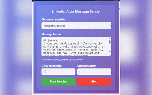 LinkedIn Auto Message Sender :: Professional LinkedIn automation tool with message templates, pagination, pause/resume, and duplicate detection