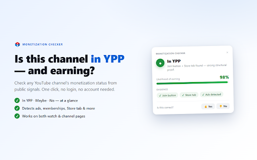 YouTube Channel Monetization Checker - Mega Creative :: Estimates YouTube video/channel monetization signals from public page data. Estimates only; not affiliated with YouTube.