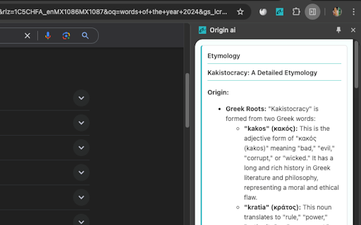 Origin ai :: Enhance your reading experience by analyzing selected words. Get instant access to meanings, etymology, usage examples and synonyms.