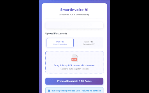 SmartInvoice AI :: A single-purpose Chrome extension that automatically extracts invoice data from PDF files and fills shipment/product forms using AI.