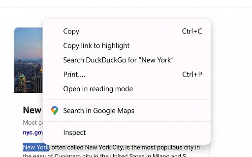 Search in Google Maps :: Right-click selected text to search it in Google Maps.