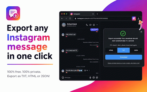 Instagram DM Exporter :: Export Instagram direct message conversations as TXT, HTML, or JSON.