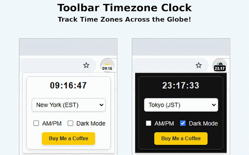 Toolbar Timezone Clock :: Display different timezones directly on the toolbar.