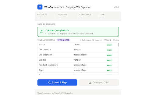 WooCommerce to Shopify CSV Exporter :: Export WooCommerce products, variants, inventory, and images to Shopify-ready CSV files.