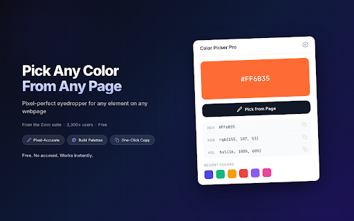 Color Picker Pro - Eyedropper, Palette Generator, Gradient & CSS Colors :: Pick colors from any webpage, build palettes, and copy color values instantly for web design.