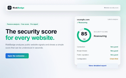 RiskBadge - Website Security Score :: Instantly check a website's public security score.