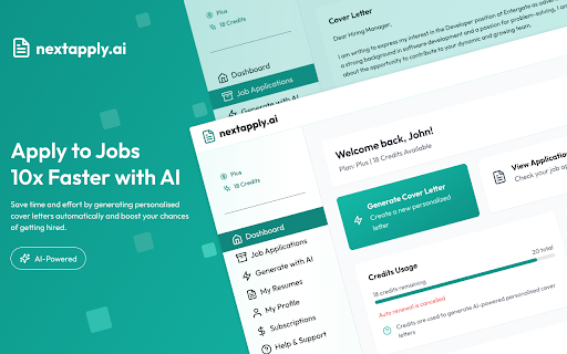NextApply.ai :: Generate personalized cover letters instantly with AI-powered assistance and increase your chances of landing your dream job.