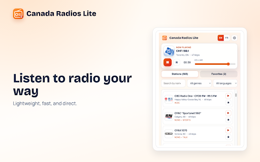 Canada Radios Lite: +560 Live Radio Stations Ad-Free :: Listen to Canadian radio stations live, ad-free, and hassle-free.