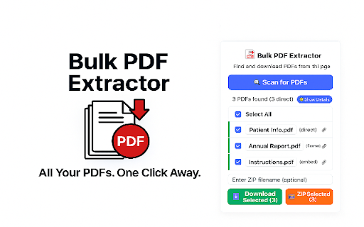 Bulk PDF Extractor :: Smart PDF extractor - Find, rename & download all PDFs from any webpage. Gmail attachments, ZIP bundling, batch processing.