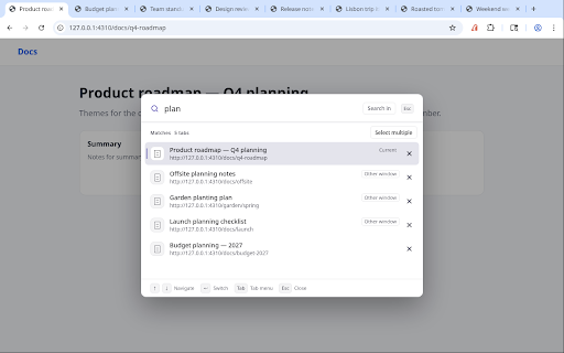 Aaron's Tab Vacuum :: Find tabs fast, sort them your way, and clear duplicates, stale tabs and blank pages. Built for keyboard control.