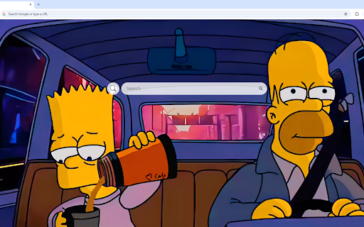 Simpsons Chill Drive Live Wallpaper :: Homer drives while Bart pours a drink into his glass, cruising in the car together.