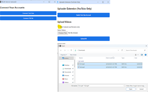 Uploader Extension :: Quickly upload videos to YouTube with metadata or silent-mode; 48h trial; free-user whitelist; licensing check.