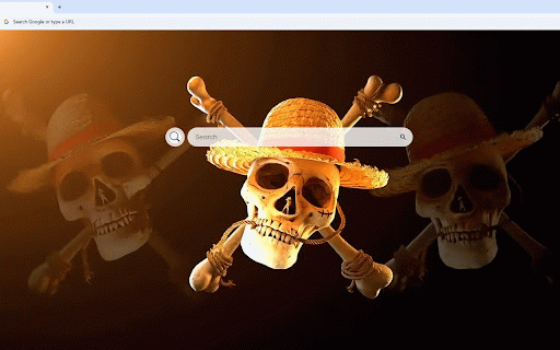 One Piece Logo Live Wallpaper :: Straw Hat Pirates skull and crossbones logo with golden lighting against dark background.