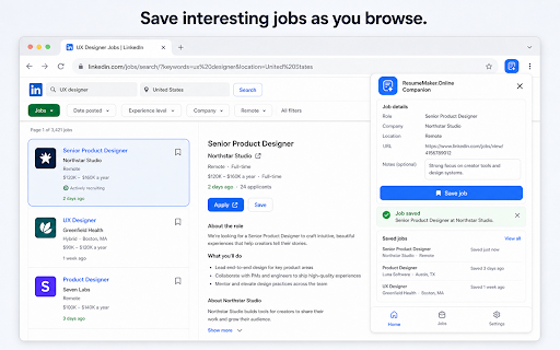 ResumeMaker.Online Companion :: Save jobs and prefill application forms with a resume selected from ResumeMaker.Online.